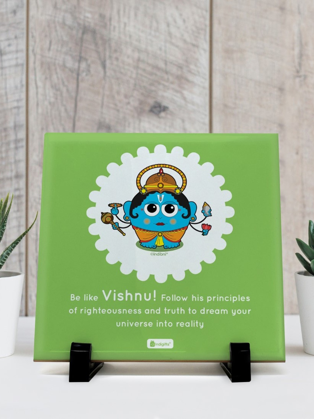 

Indigifts Green & White Family Be Like Vishnu Printed Showpiece