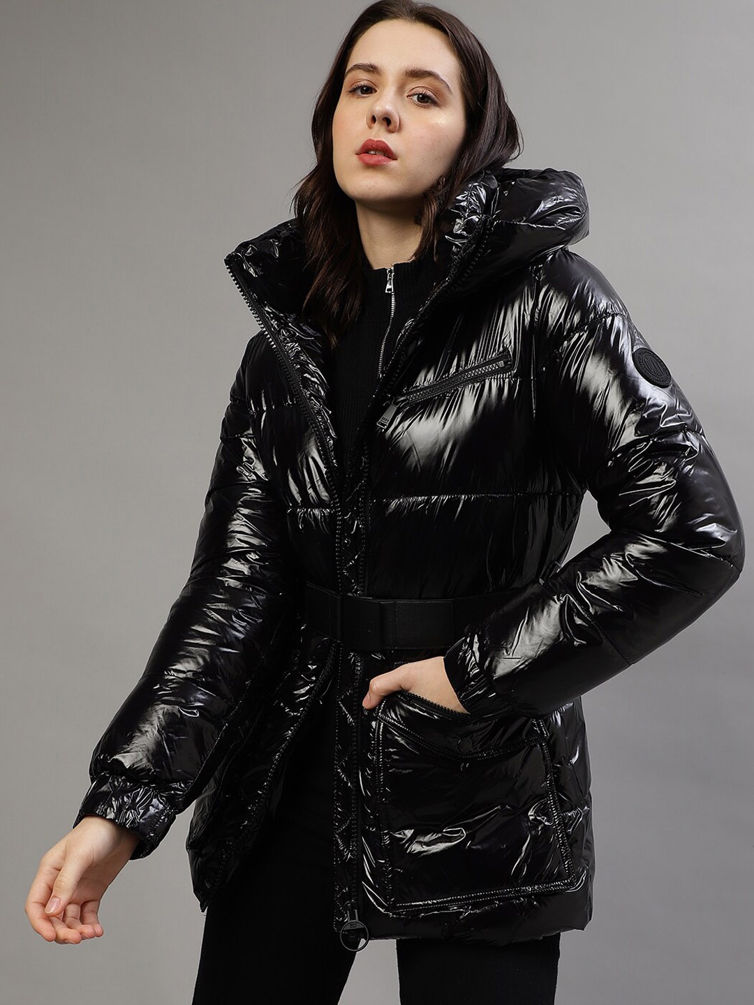 

DKNY Hooded Longline Puffer Jacket, Black