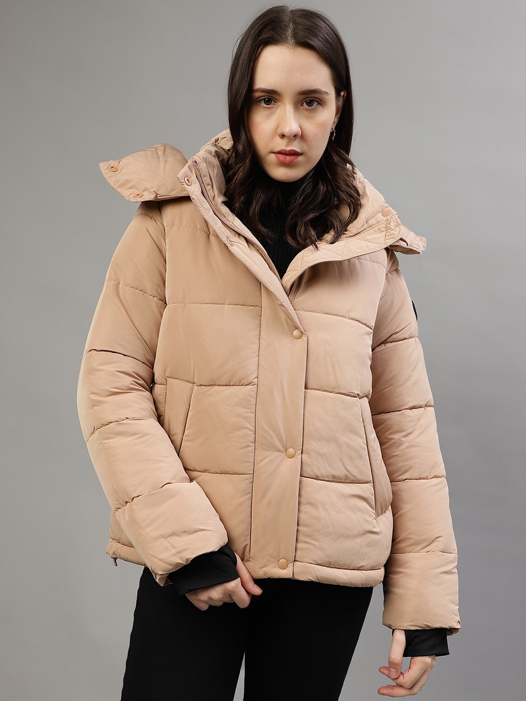 

DKNY Hooded Long Sleeves Puffer Jacket, Brown