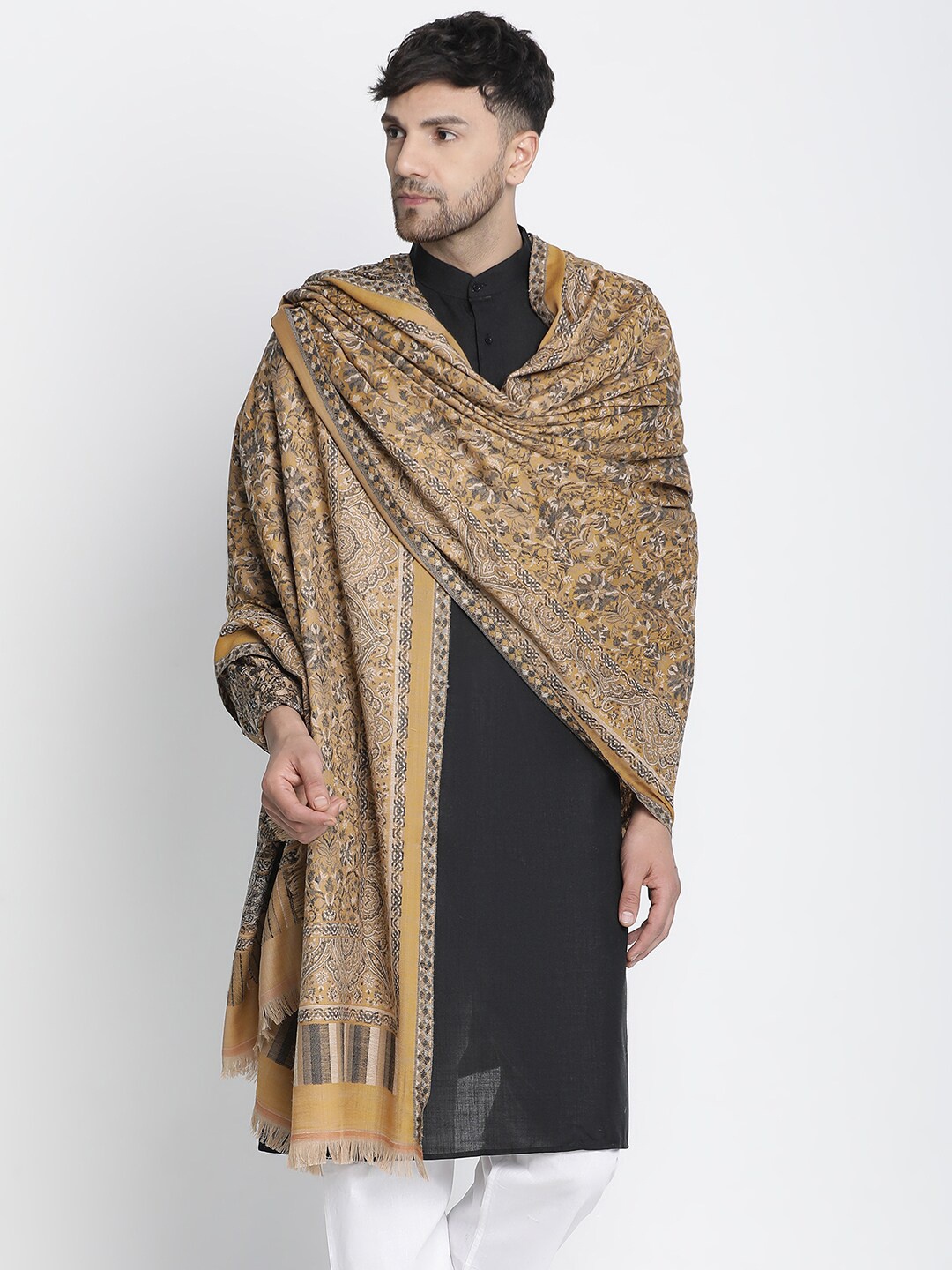 

SHINGORA Woven Design Pure Wool Shawl, Mustard