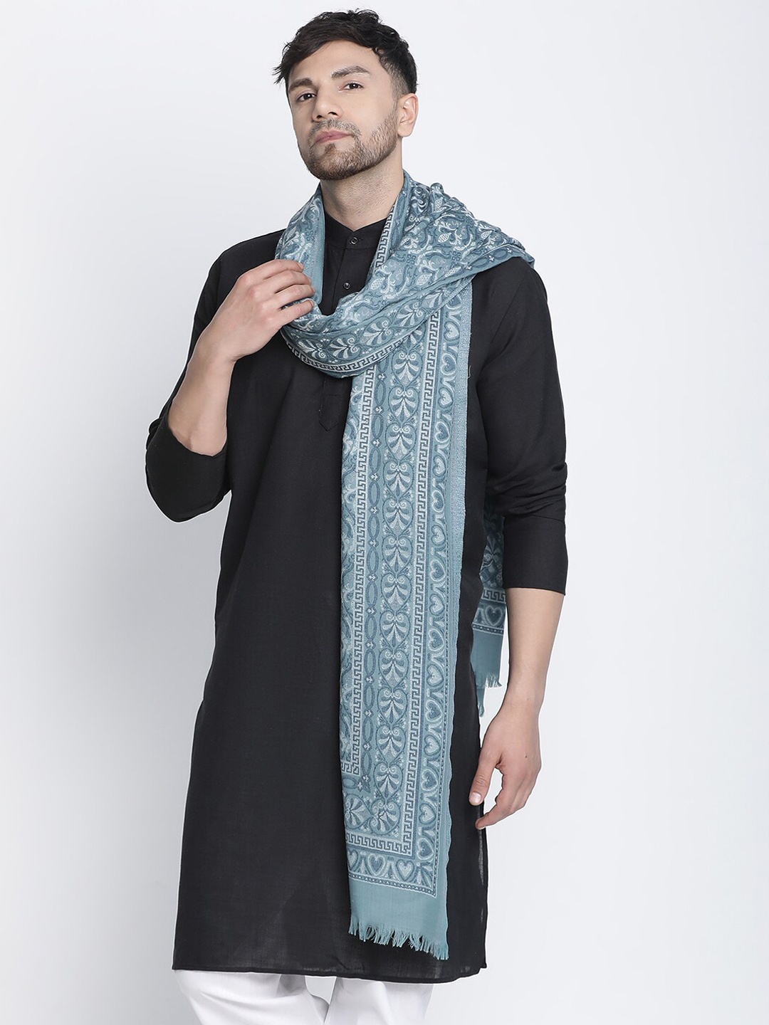 

SHINGORA Ethnic Motifs Woven Design Woollen Shawl, Blue