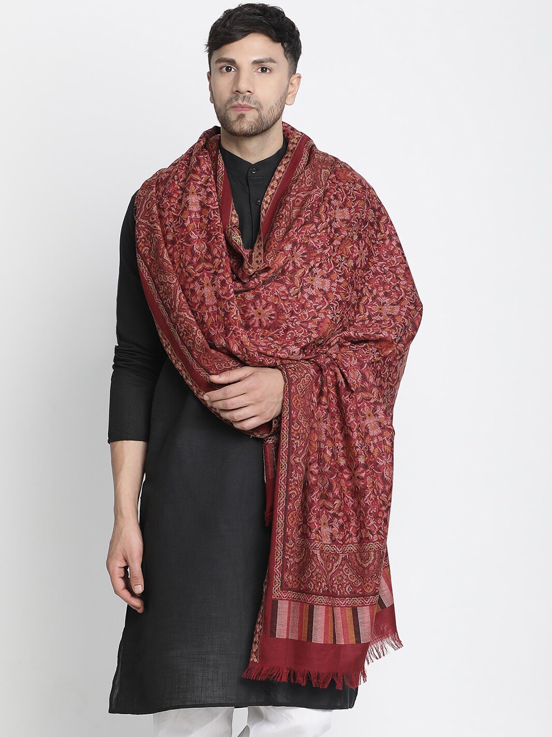 

SHINGORA Ethnic Motifs Woven Design Woollen Shawl, Maroon