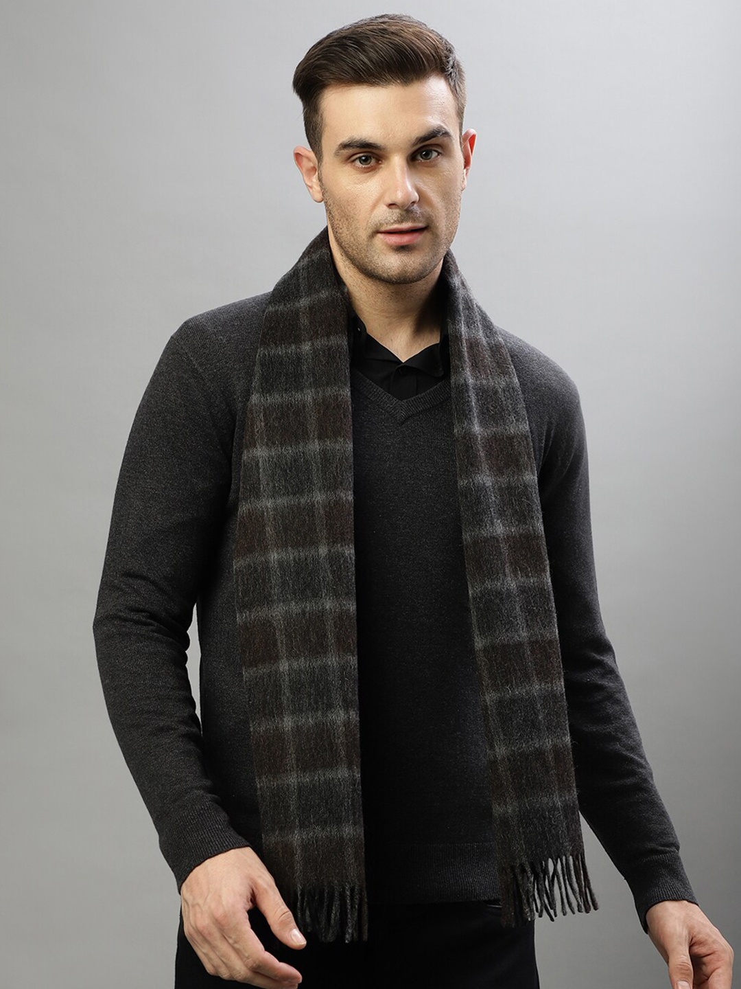 

Bruun & Stengade Checked Wool Scarf, Grey