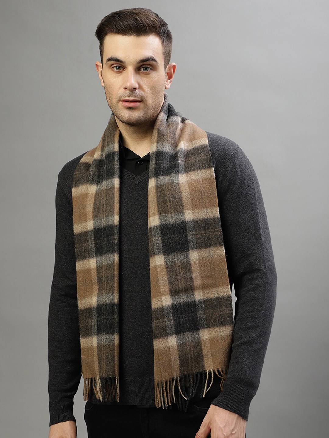 

Bruun & Stengade Checked Wool Scarf, Brown