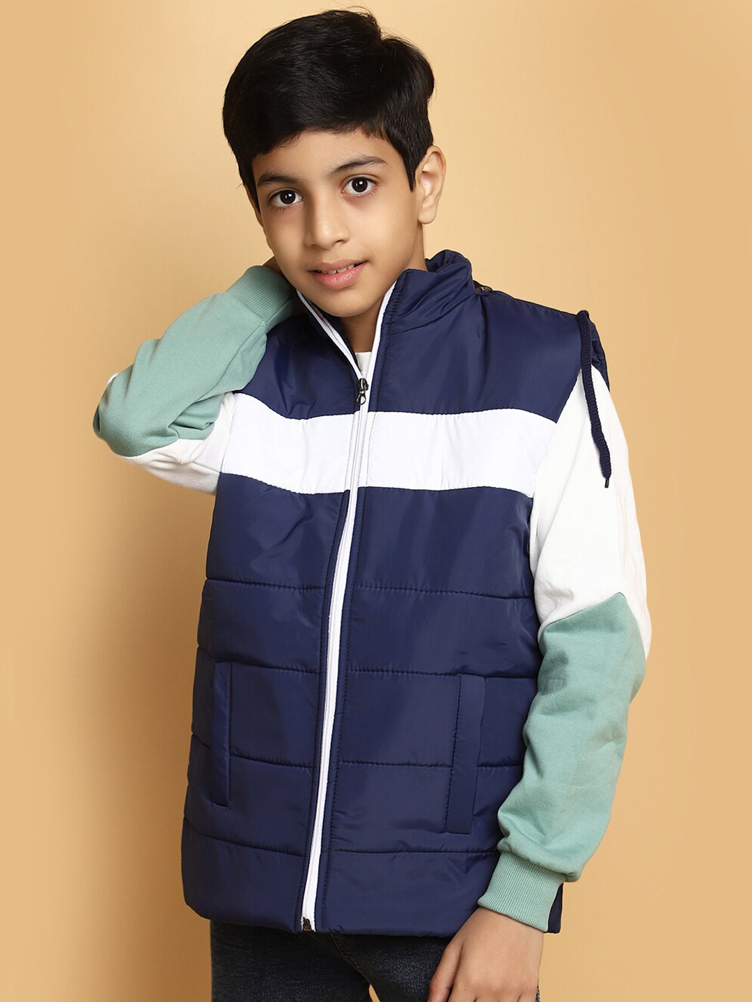 

V-Mart Boys Colourblocked Lightweight Bomber Jacket, Blue