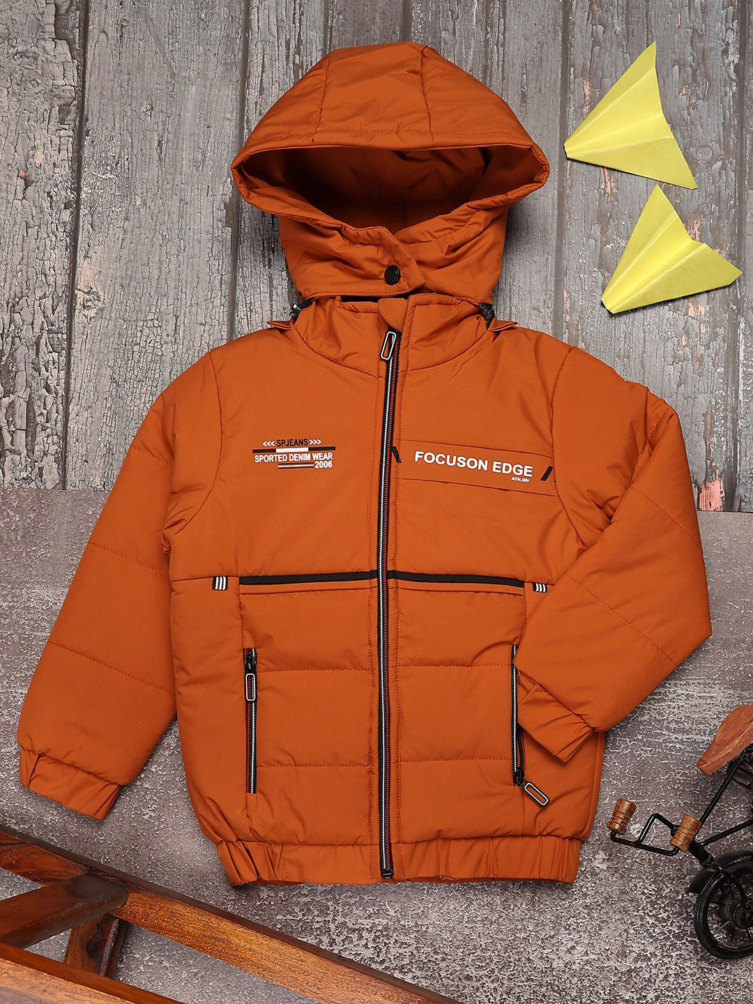 

V-Mart Boys Hooded Lightweight Cotton Padded Jacket, Rust
