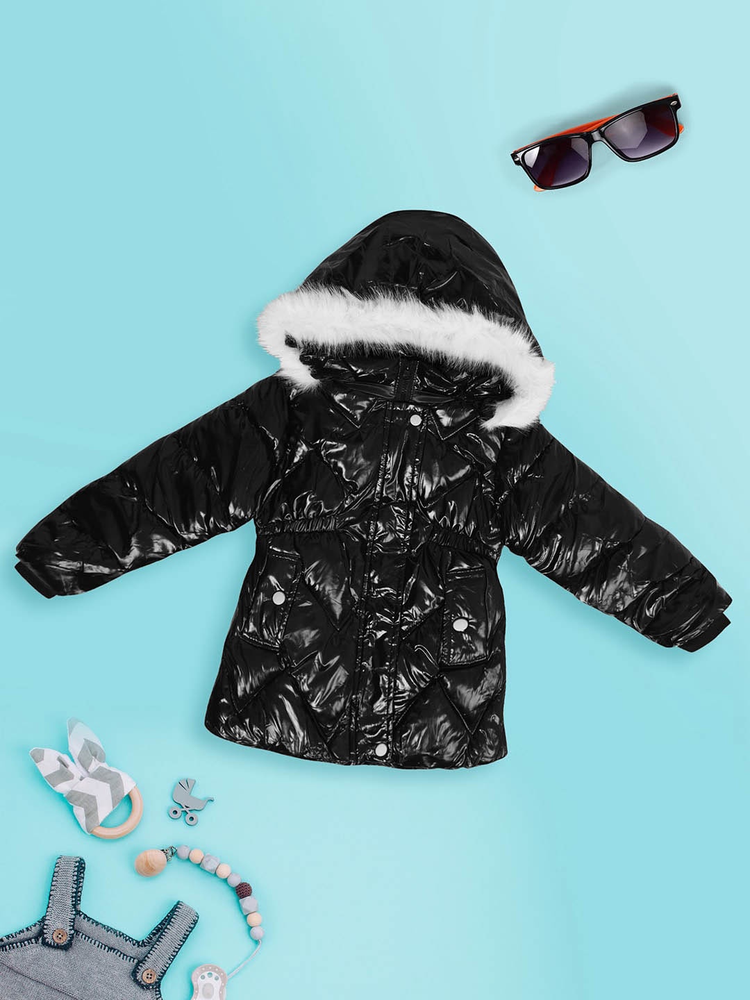 

V-Mart Girls Hooded Lightweight Cotton Parka Jacket, Black