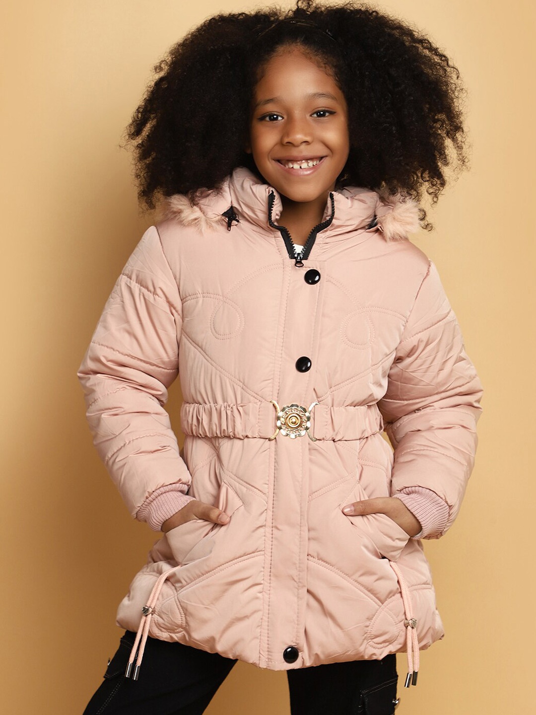 

V-Mart Girls Hooded Lightweight Cotton Padded Jacket, Pink