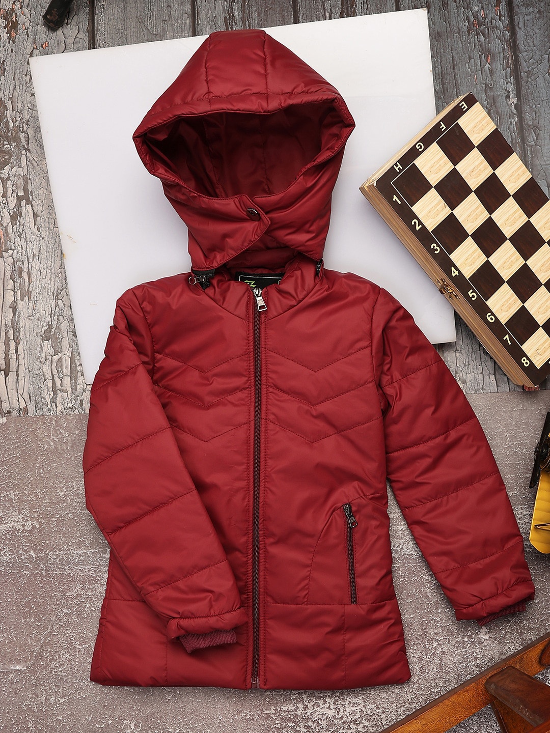 

V-Mart Girls Hooded Neck Long Sleeve Zip Detail Lightweight Cotton Padded Jacket, Maroon