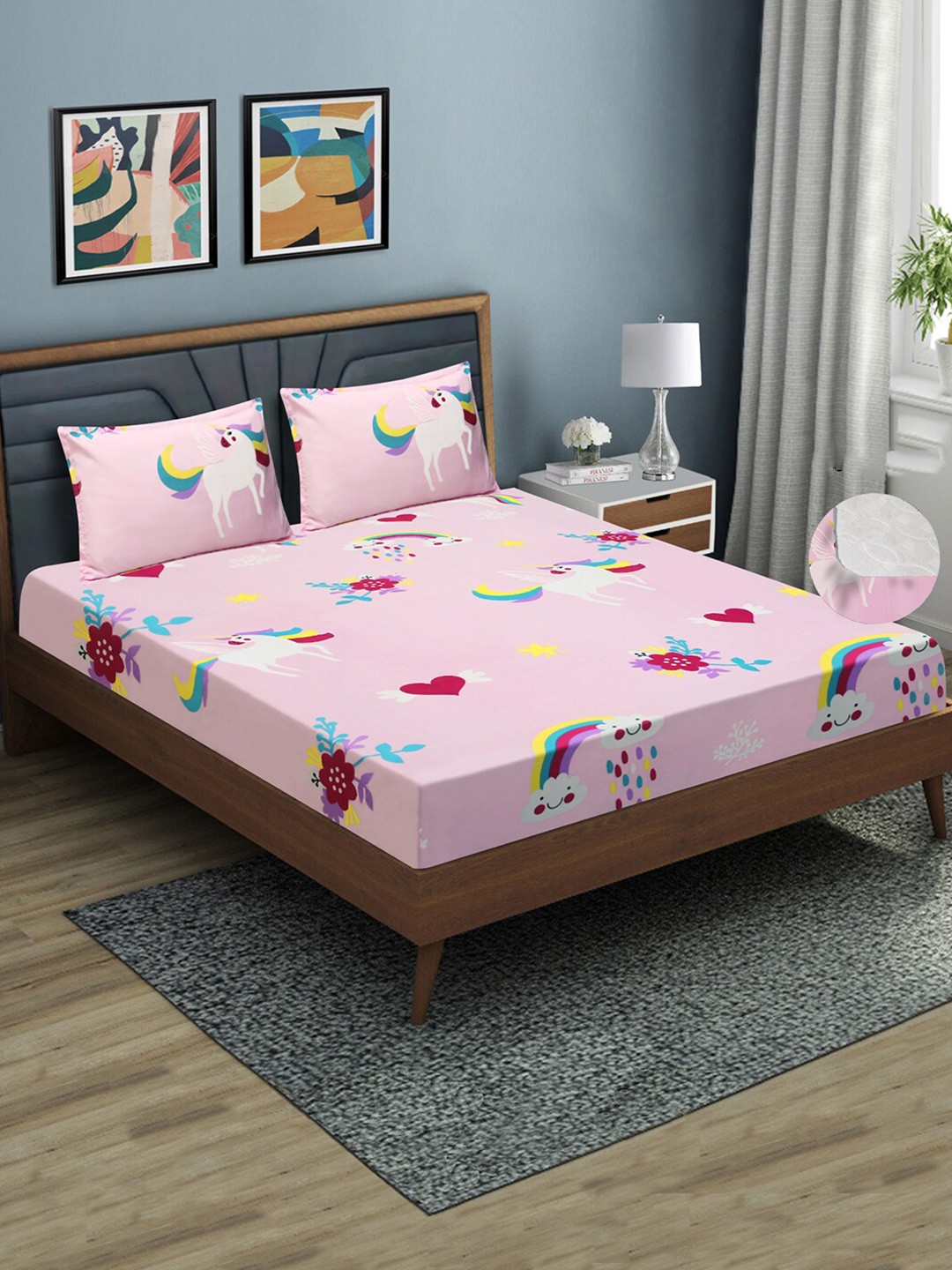 

Good Homes by Home Candy Pink Microfiber 144 TC Fitted Queen Bedsheet & 2 Pillow Covers