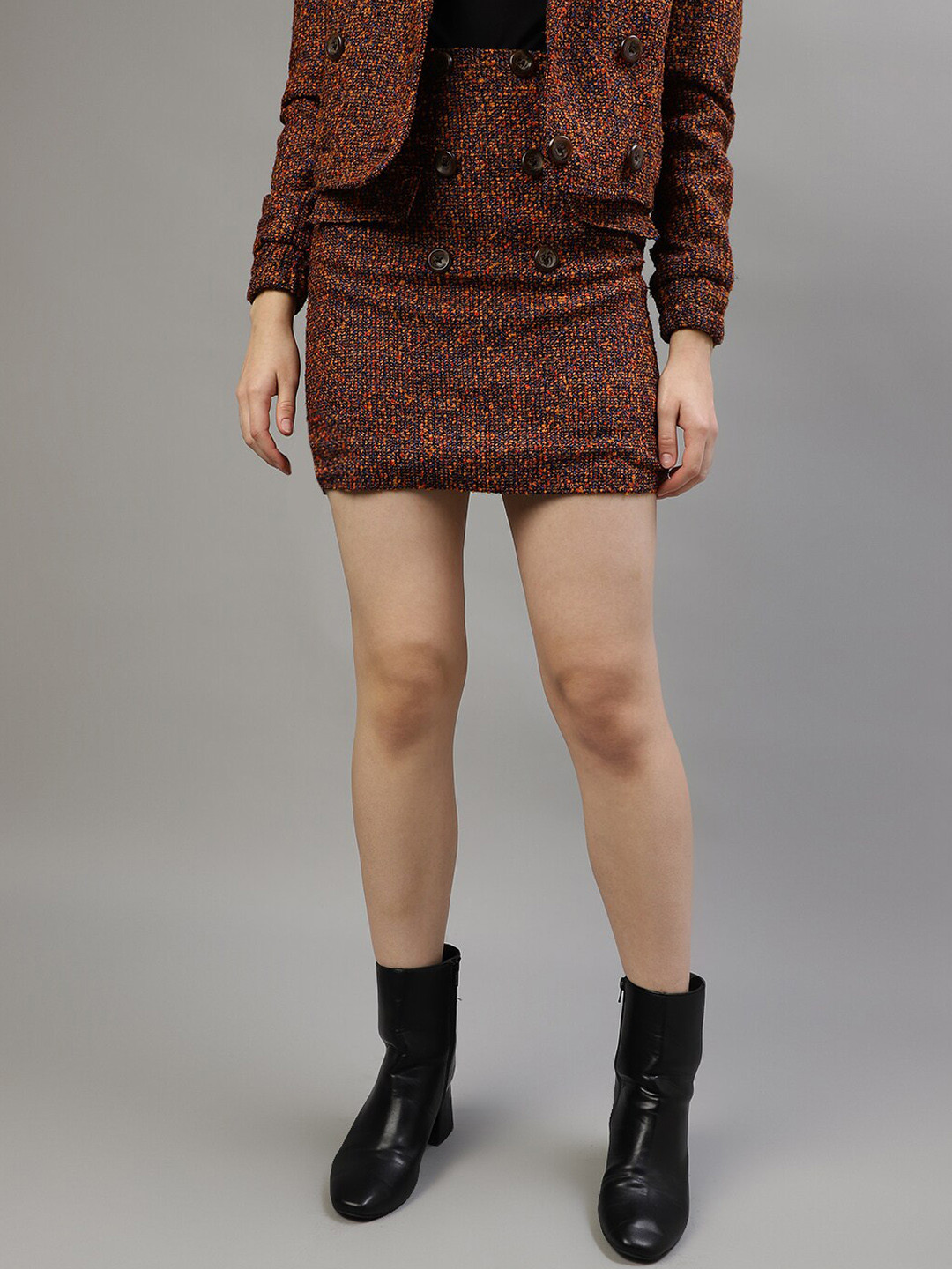 

ELLE Self Design Straight Mini Skirt, Maroon