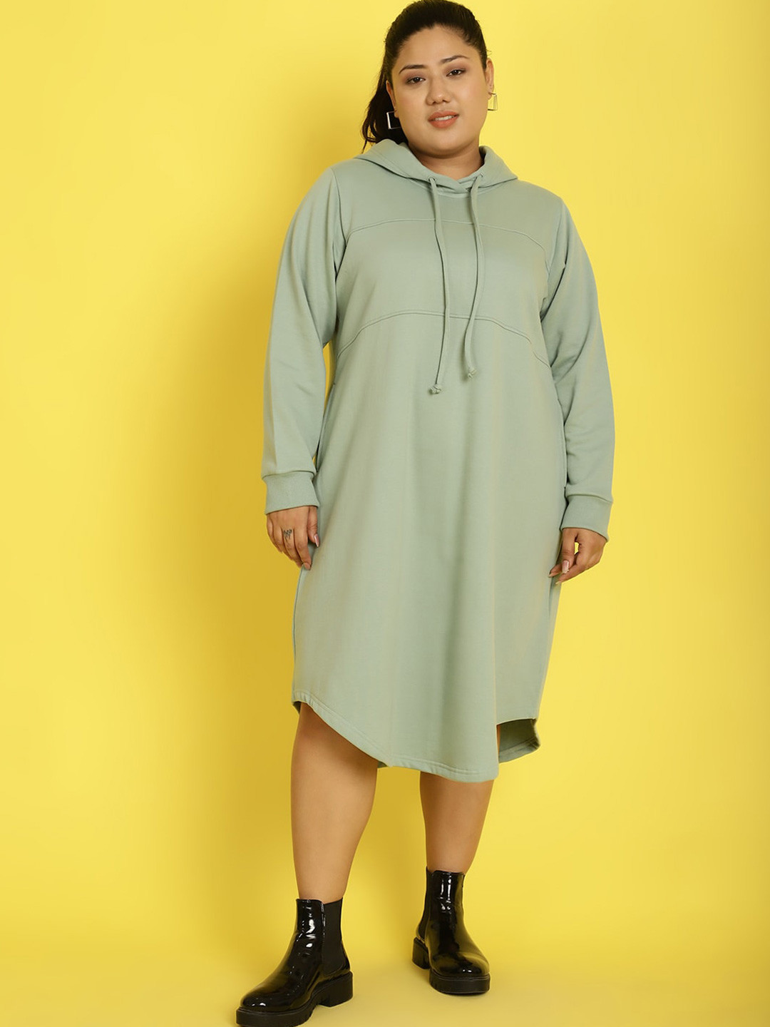 

theRebelinme Plus Size Hooded Cotton T-shirt Midi Dress, Green