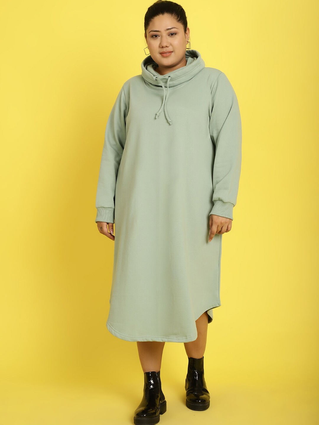 

theRebelinme Plus Size Hooded Cotton T-shirt Midi Dress, Green