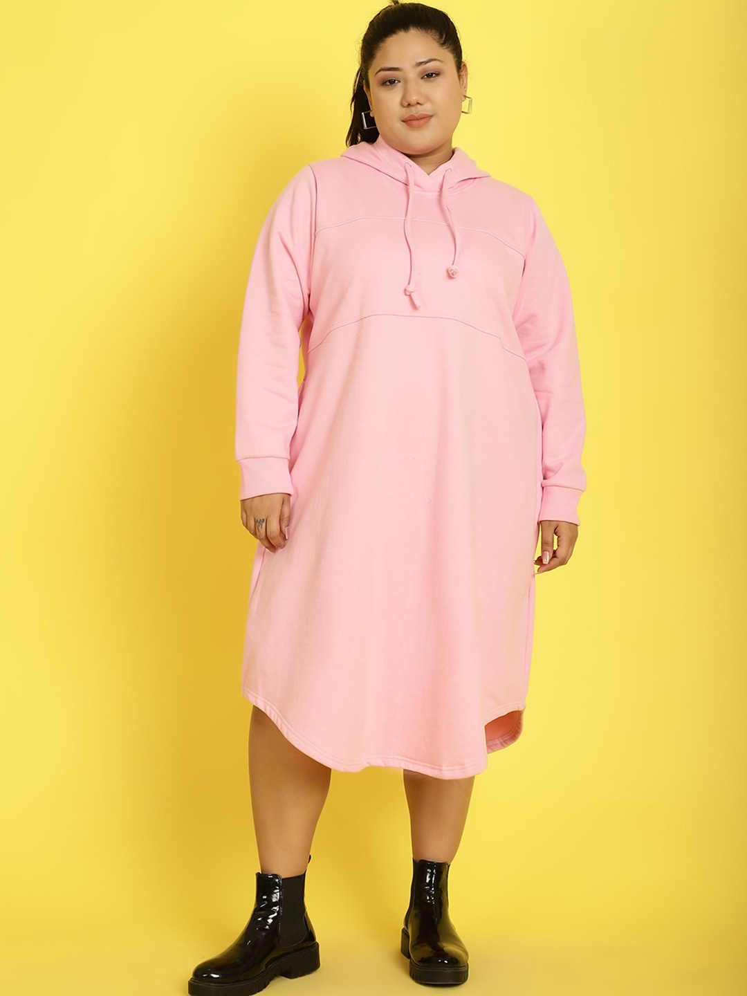 

theRebelinme Plus Size Hooded Cotton T-shirt Midi Dress, Pink