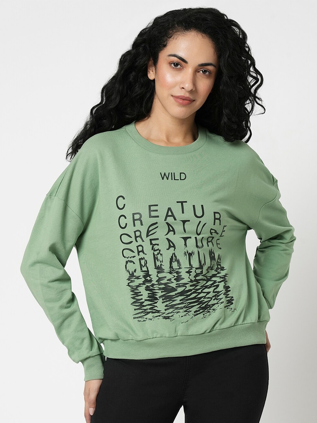 

Vero Moda Printed Round Neck Sweatshirt, Green