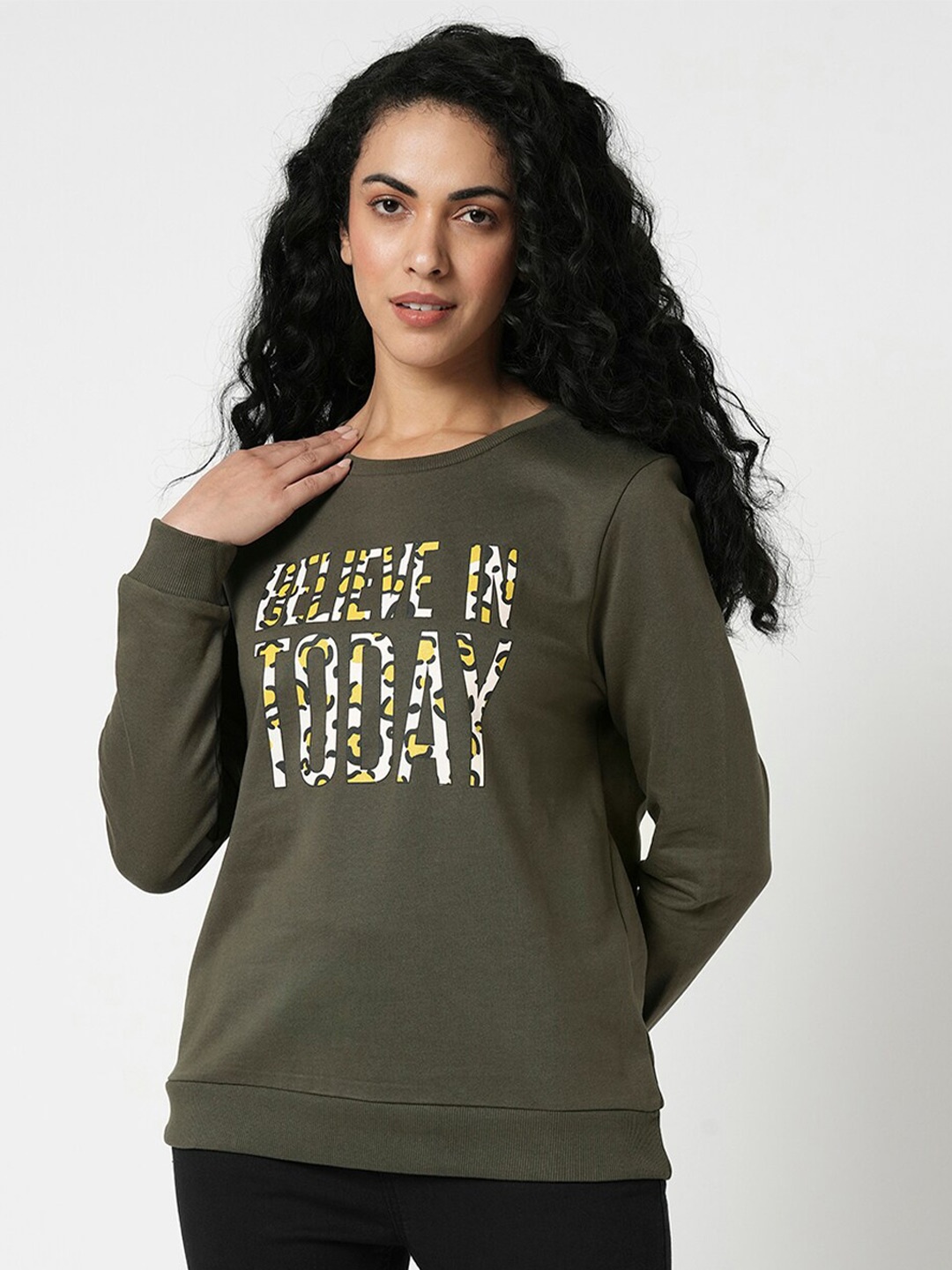 

Vero Moda Printed Round Neck Cotton Sweatshirt, Olive