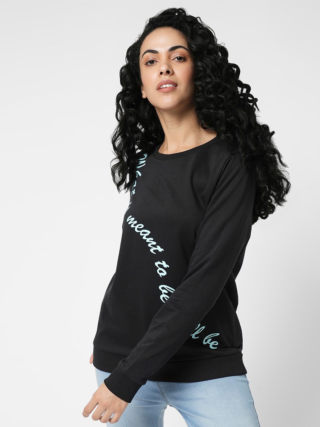 

Vero Moda Printed Round Neck Cotton Sweatshirt, Black