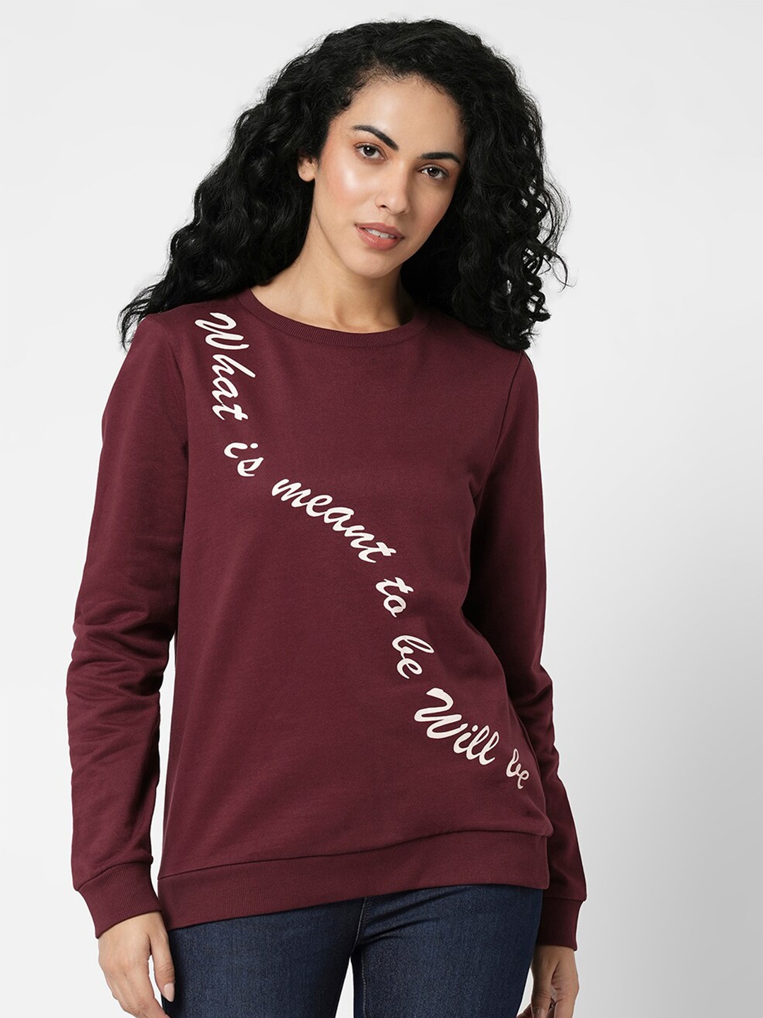 

Vero Moda Typography Printed Pure Cotton Sweatshirt, Burgundy