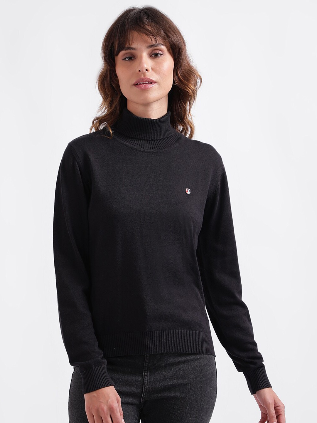 

Iconic Turtle Neck Pure Cotton Pullover, Black