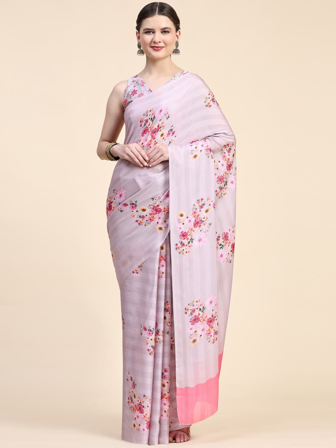 

PRATIBIMB Floral Printed Saree, Grey
