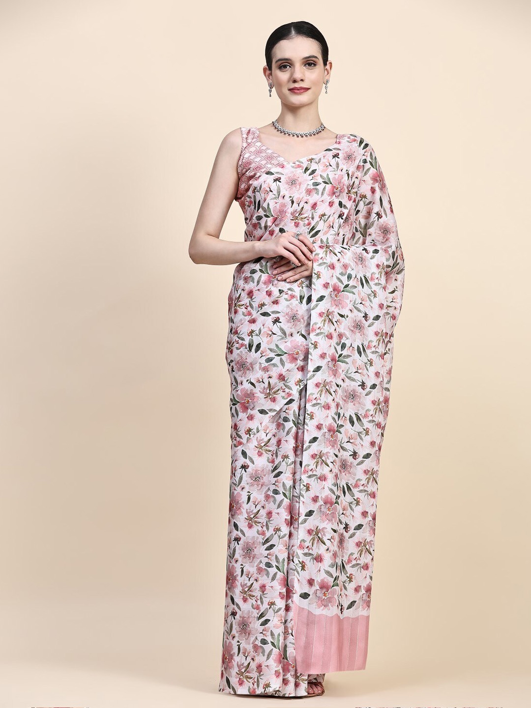 

PRATIBIMB Floral Printed Saree, Pink