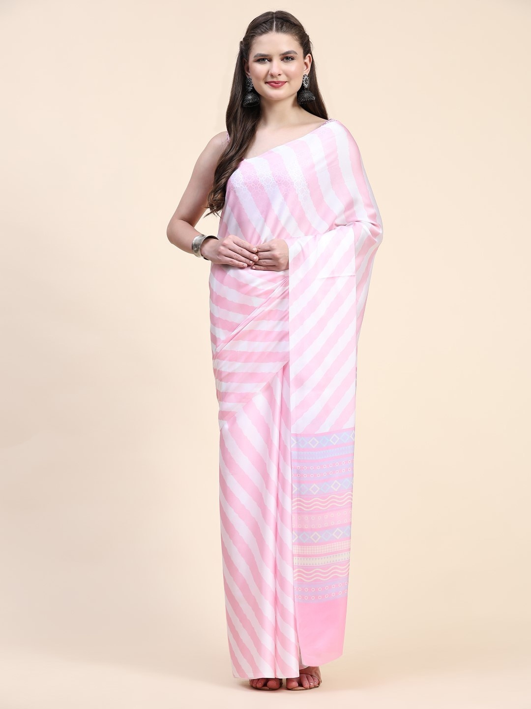 

PRATIBIMB Striped Organza Saree, Pink