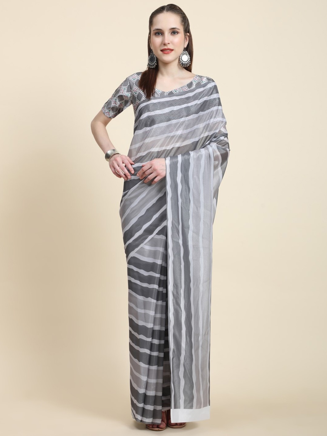 

PRATIBIMB Striped Saree, Grey