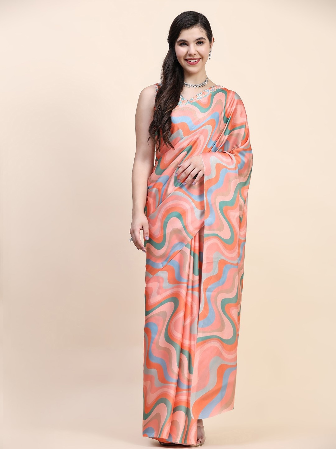 

PRATIBIMB Abstract Printed Silk Cotton Saree, Pink