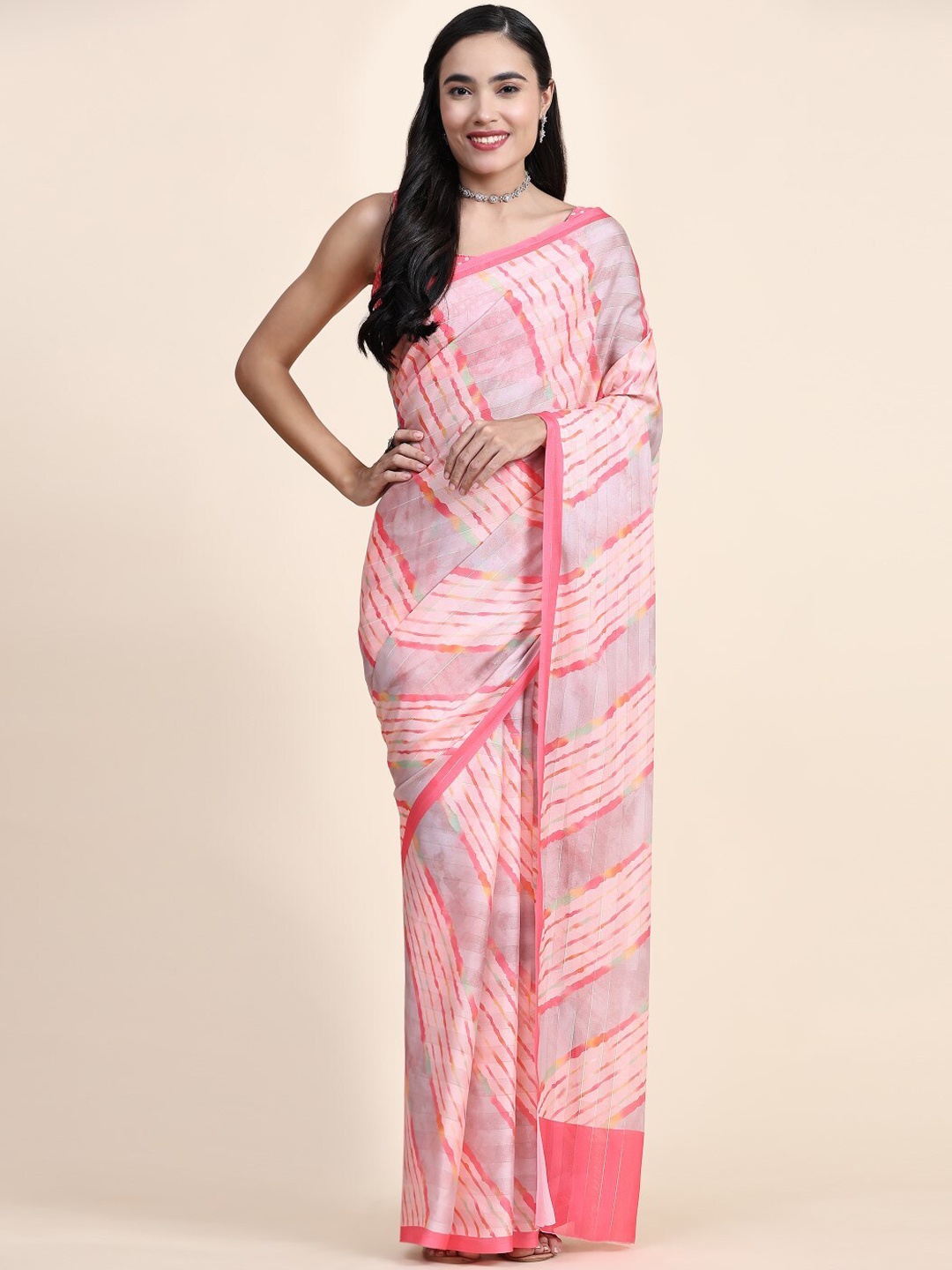 

PRATIBIMB Striped Silk Cotton Saree, Pink