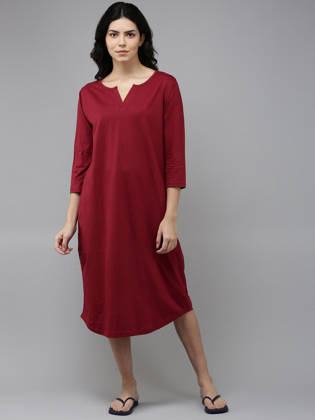 

Kryptic Pure Cotton Midi Nightdress, Maroon
