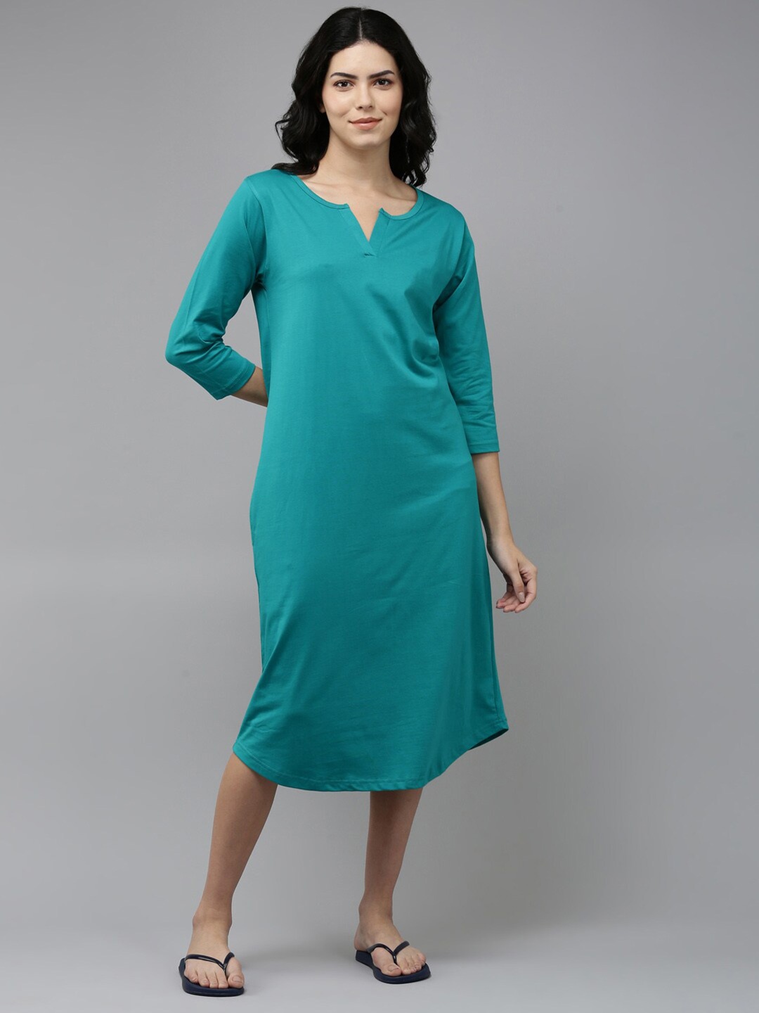 

Kryptic Pure Cotton Midi Nightdress, Teal