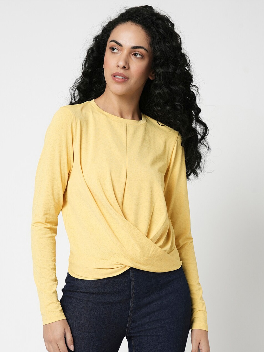 

Vero Moda Round Neck Pure Cotton Top, Yellow