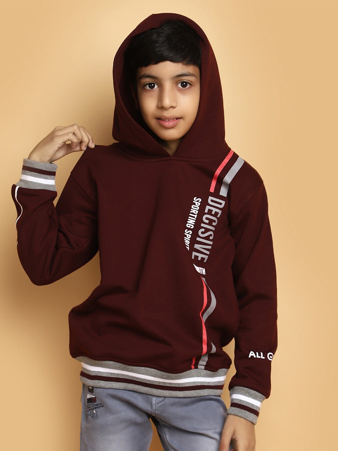 

V-Mart Boys Typography Printed Hooded Cotton Sweatshirt, Maroon