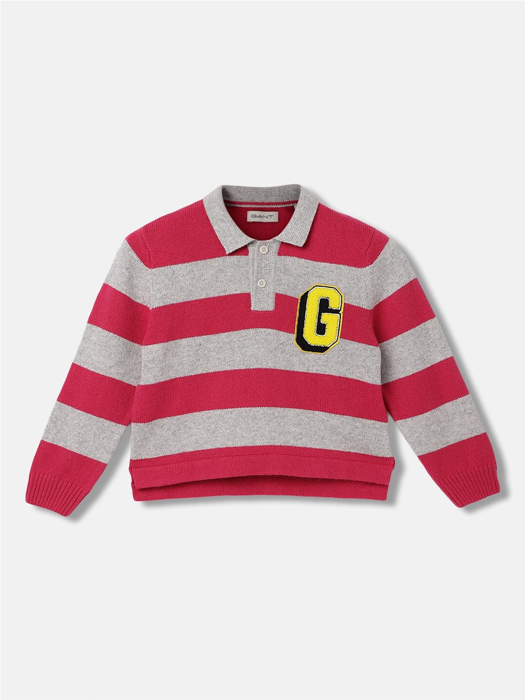 

GANT Boys Striped Shirt Collar Pullover Sweater, Pink