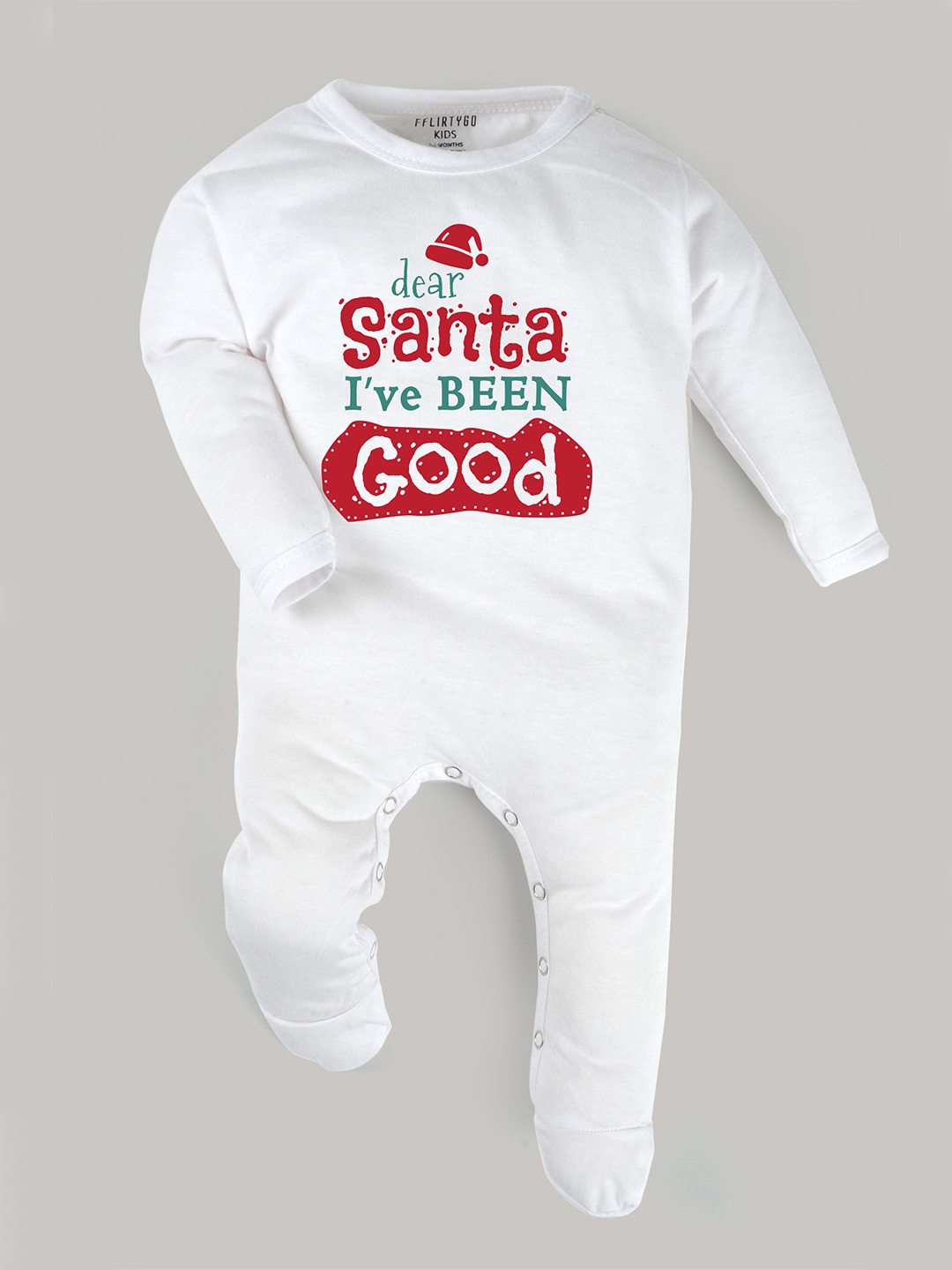 

FFLIRTYGO Infant Kids Christmas Special Printed Cotton Sleepsuit, White