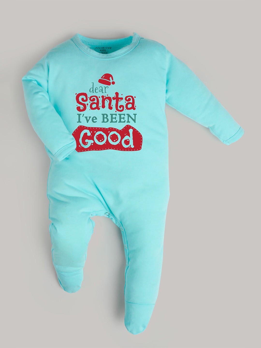 

FFLIRTYGO Infants Typography Printed Cotton Sleepsuit, Turquoise blue