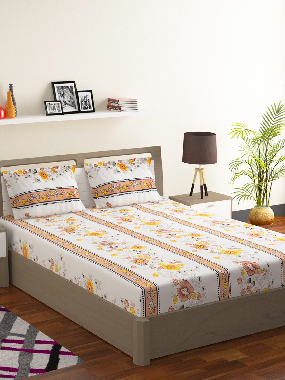 

BOMBAY DYEING Brown Floral Printed Microfiber 144 TC Queen Bedsheet With 2 Pillow Covers