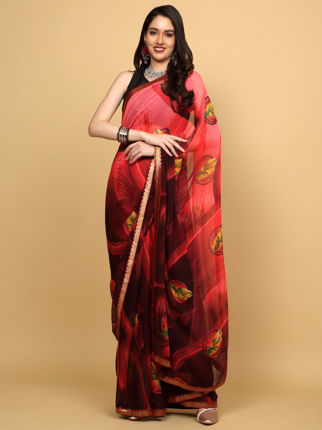 

Anuradha Sarees Printed Georgette Saree, Pink