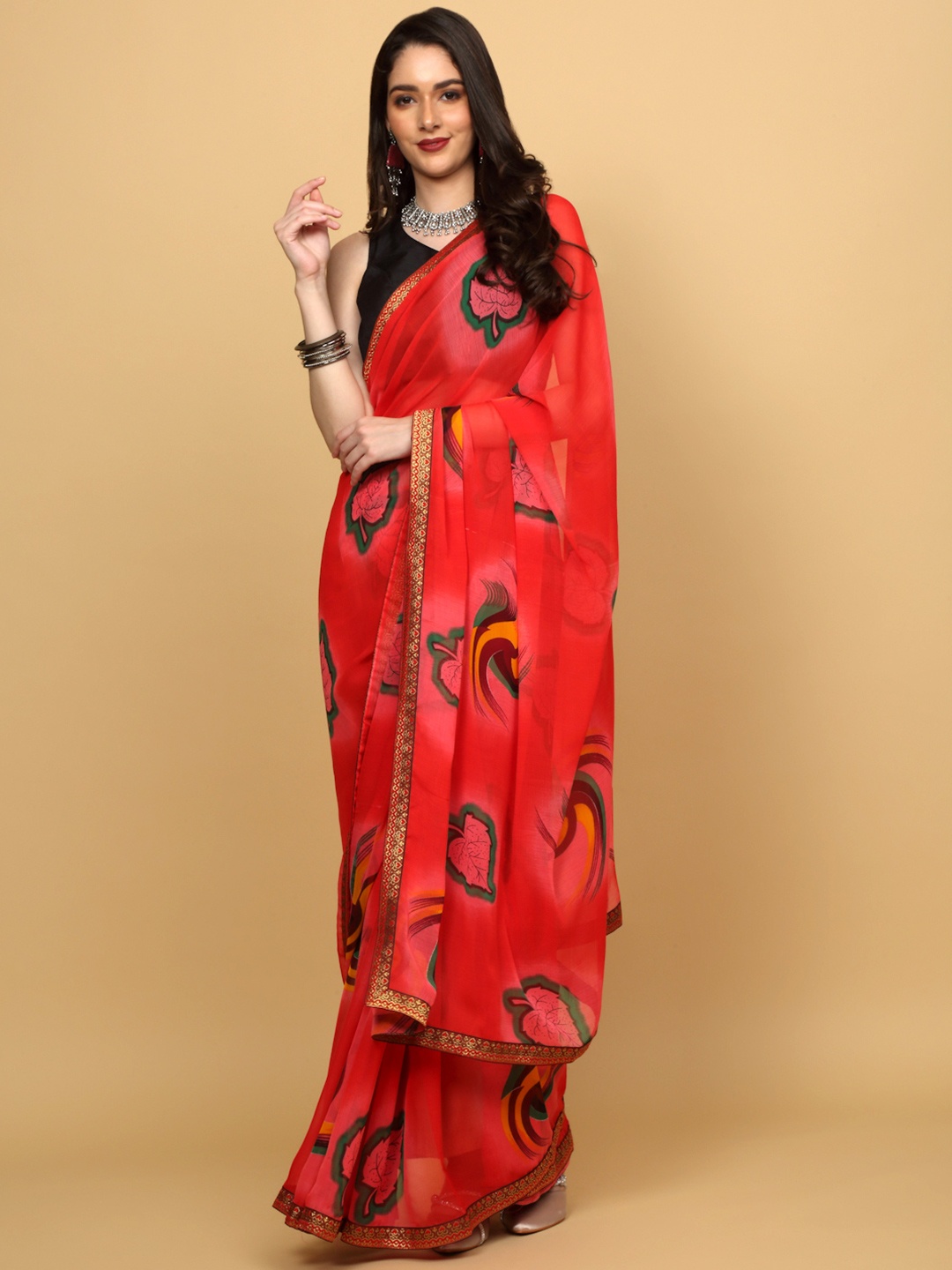 

Anuradha Sarees Floral Printed Saree, Red