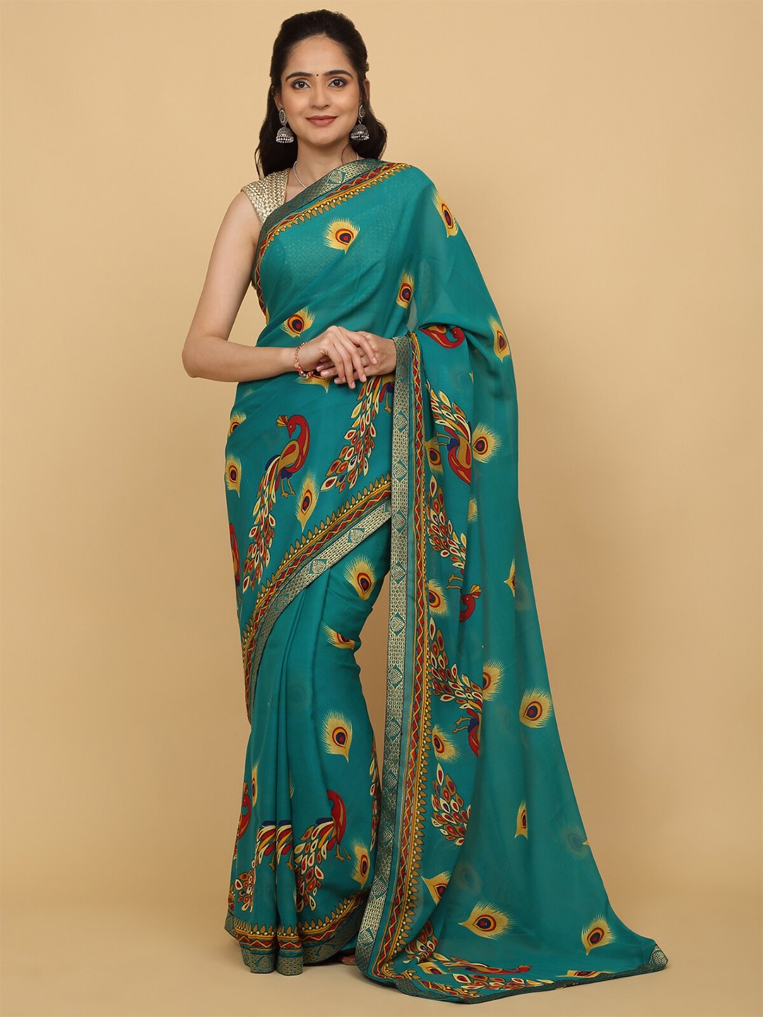 

Anuradha Sarees Ethnic Motifs Printed Saree, Green