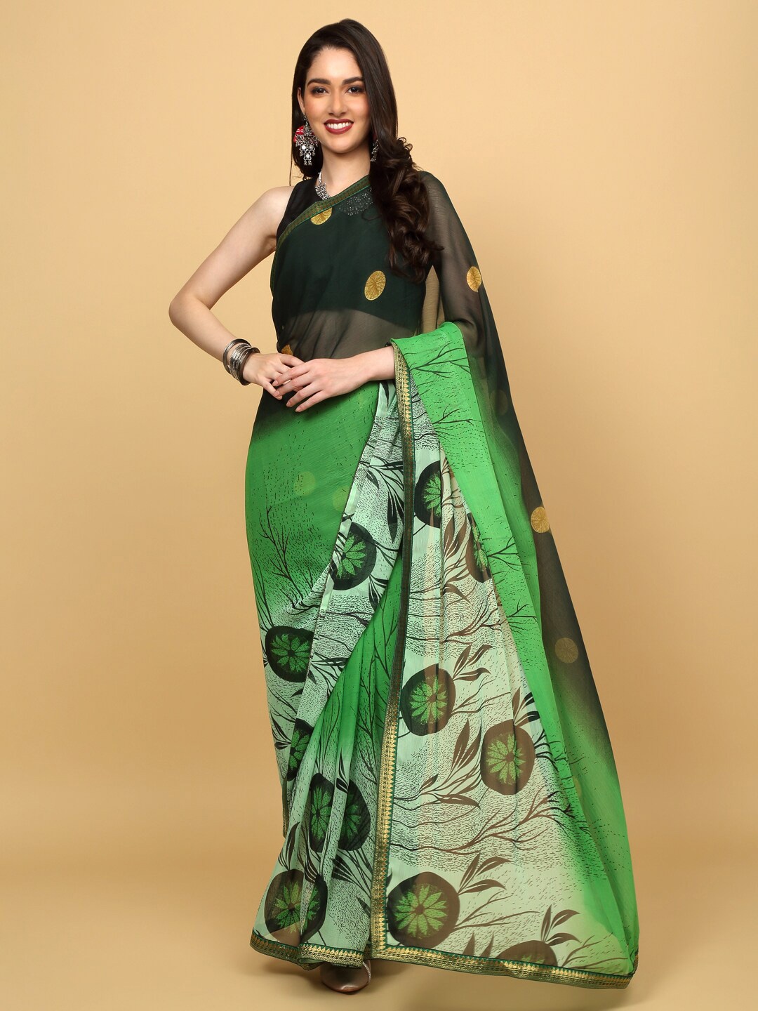 

Anuradha Sarees Floral Printed Saree, Green