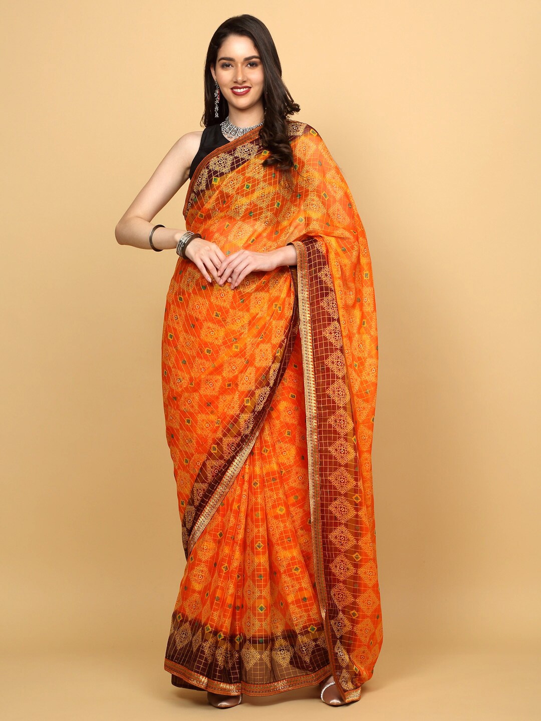 

Anuradha Sarees Geometric Printed Saree, Orange