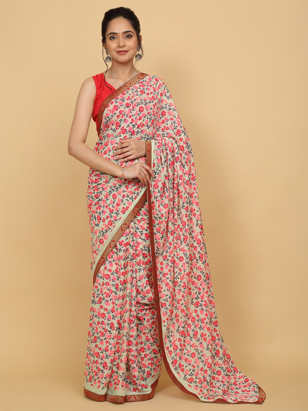 

Anuradha Sarees Floral Printed Saree, Beige