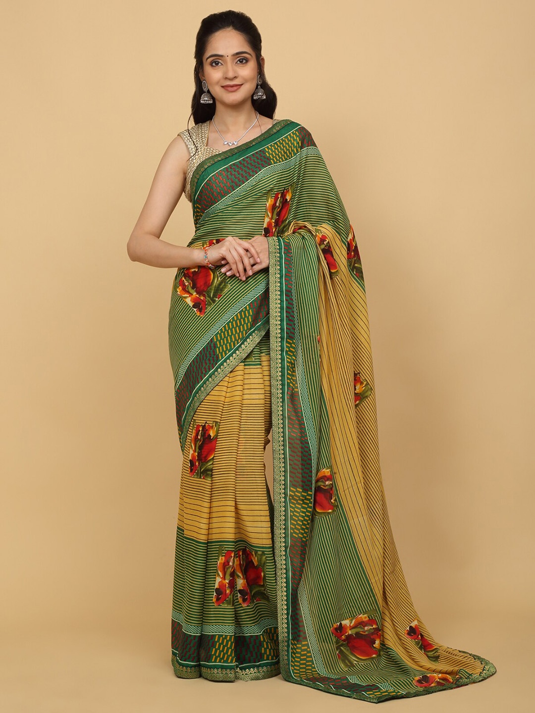 

Anuradha Sarees Floral Printed Saree, Green