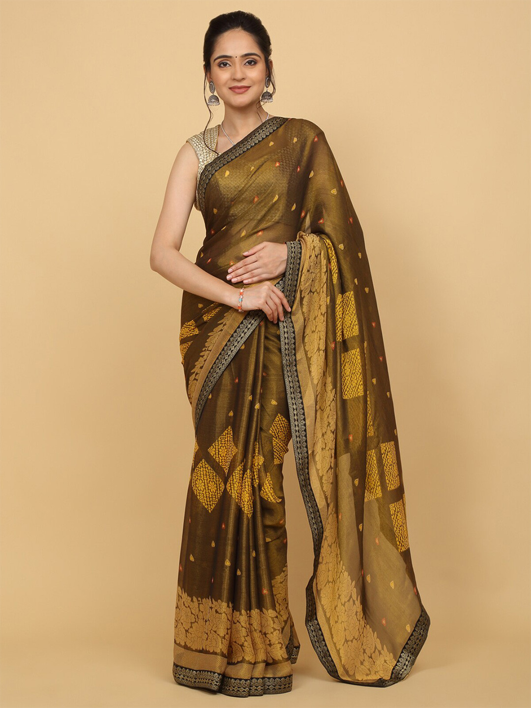 

Anuradha Sarees Floral Printed Saree, Brown