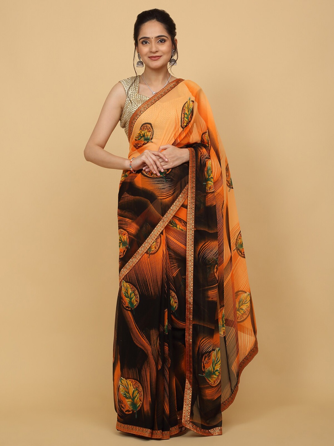 

Anuradha Sarees Floral Printed Saree, Orange