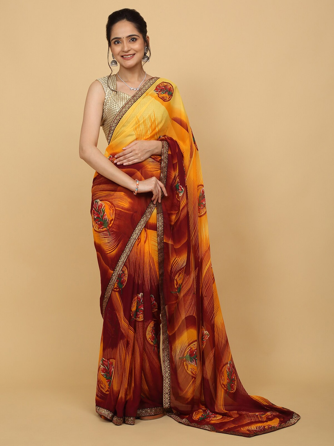 

Anuradha Sarees Printed Georgette Saree, Yellow