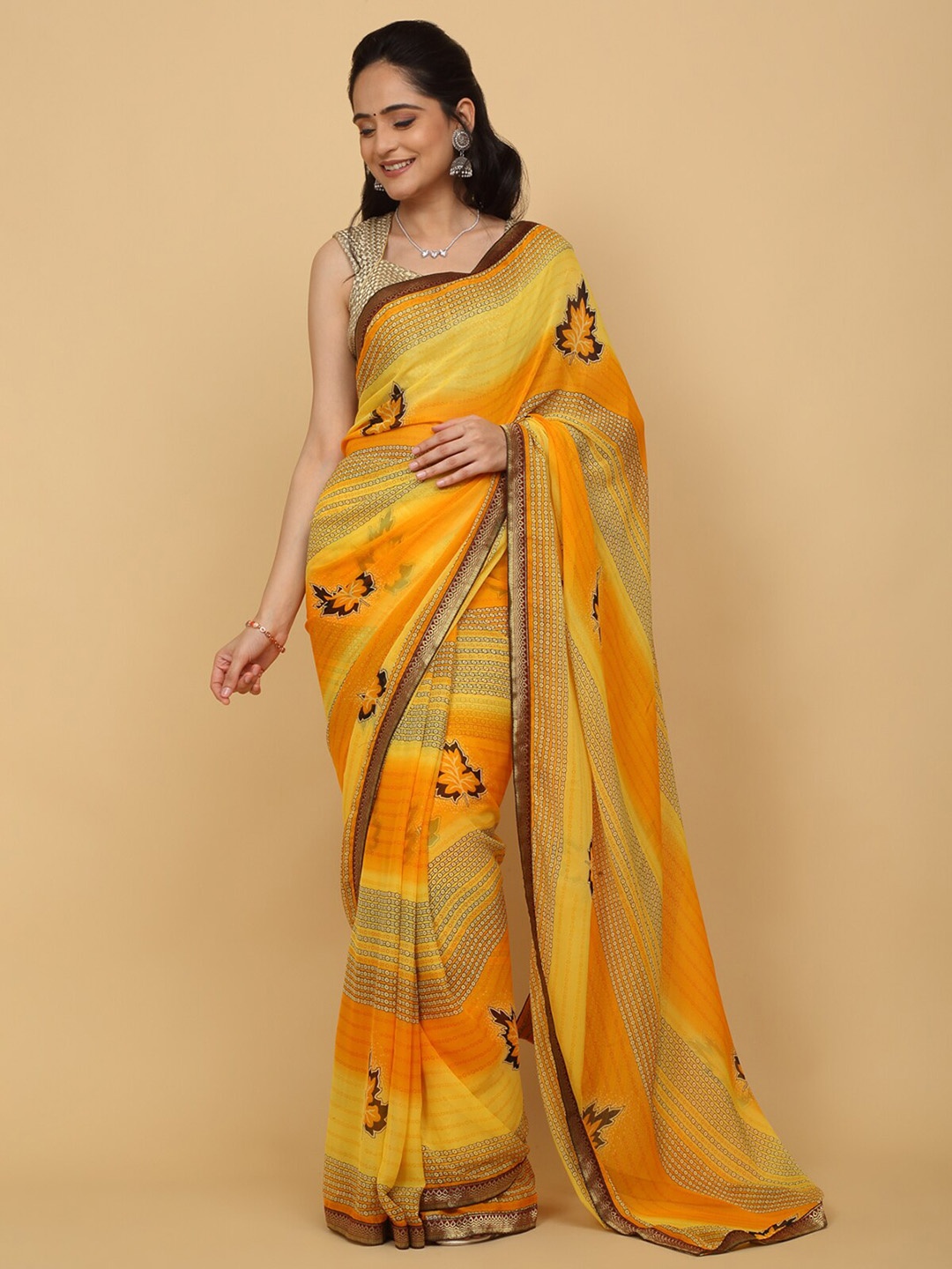 

Anuradha Sarees Floral Printed Saree, Yellow