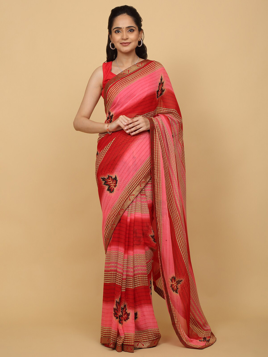 

Anuradha Sarees Striped Zari Saree, Pink