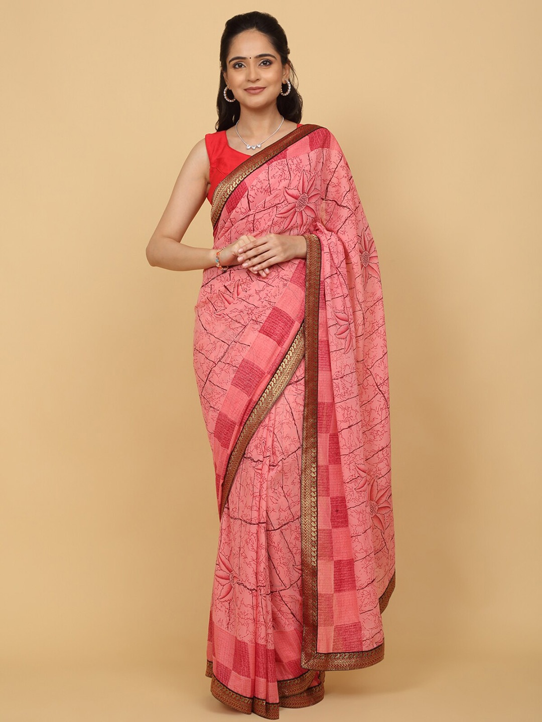 

Anuradha Sarees Floral Printed Georgette Saree, Pink